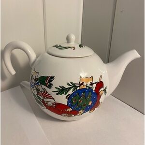 90s Vintage CAT TEAPOT Porta Portugal Feline Festivities Christmas Holiday Decor